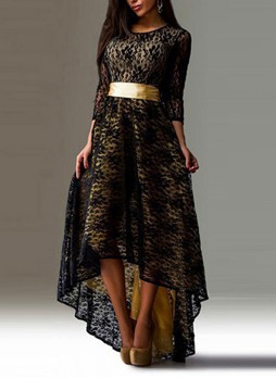 Elegant Hi-Low Evening Lace Gown